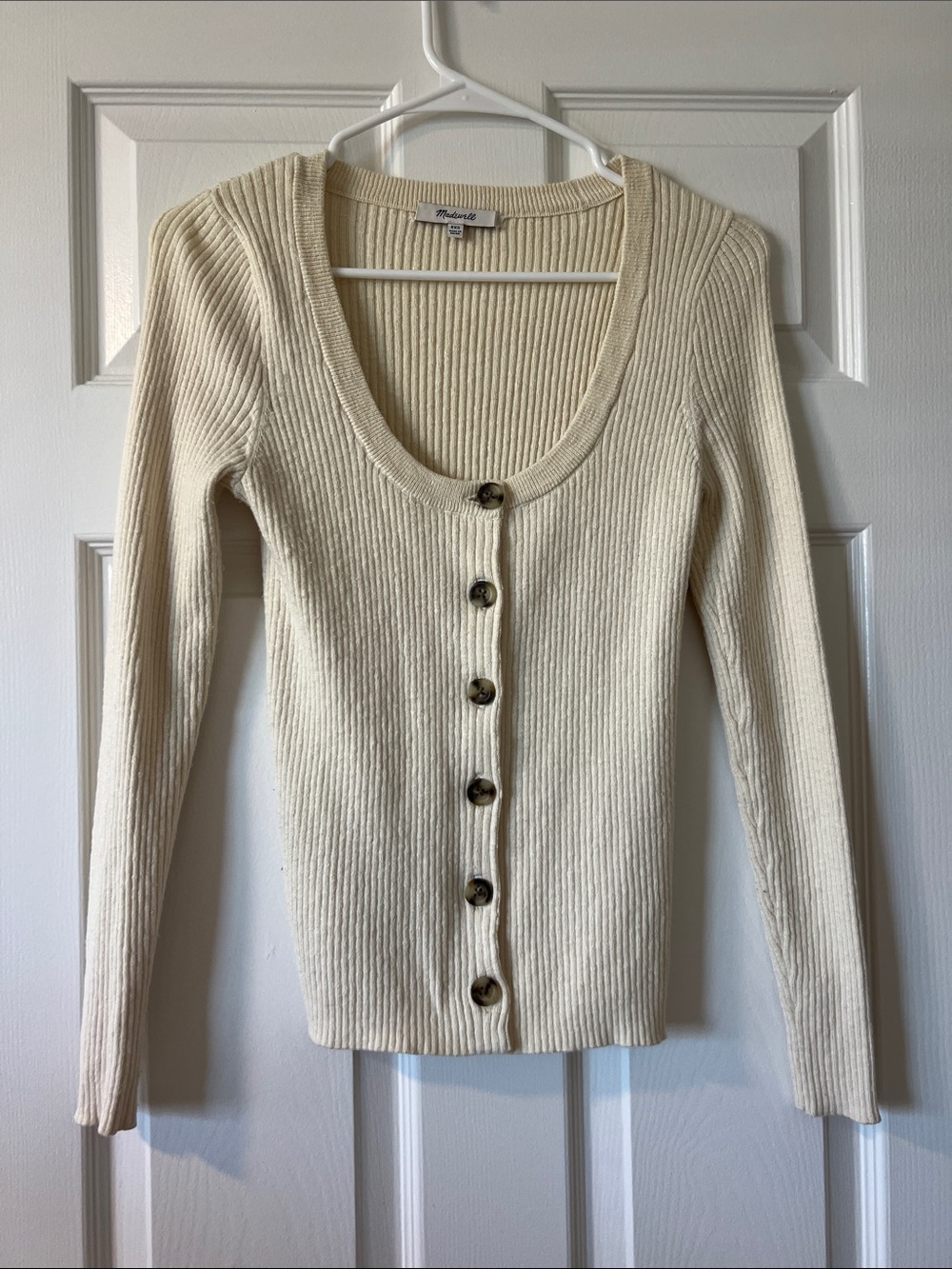 Madewell Cream Ribbed Scoop Button-Up Sweater
